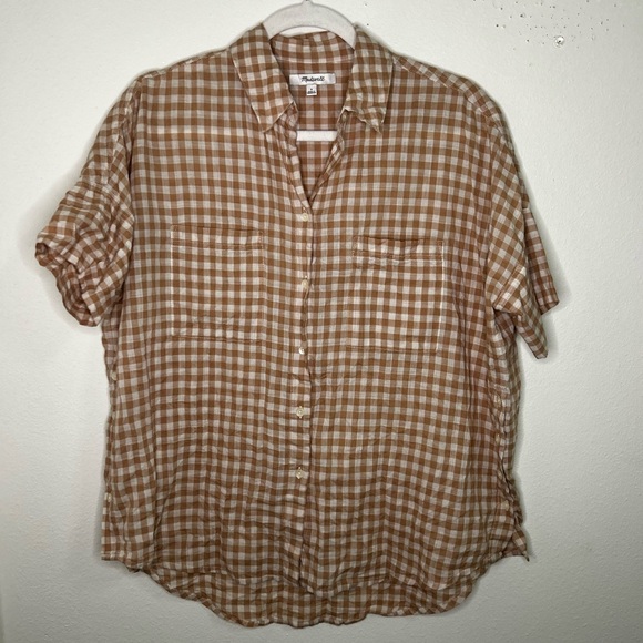 Madewell gingham button down short sleeve top button sides - Picture 1 of 6